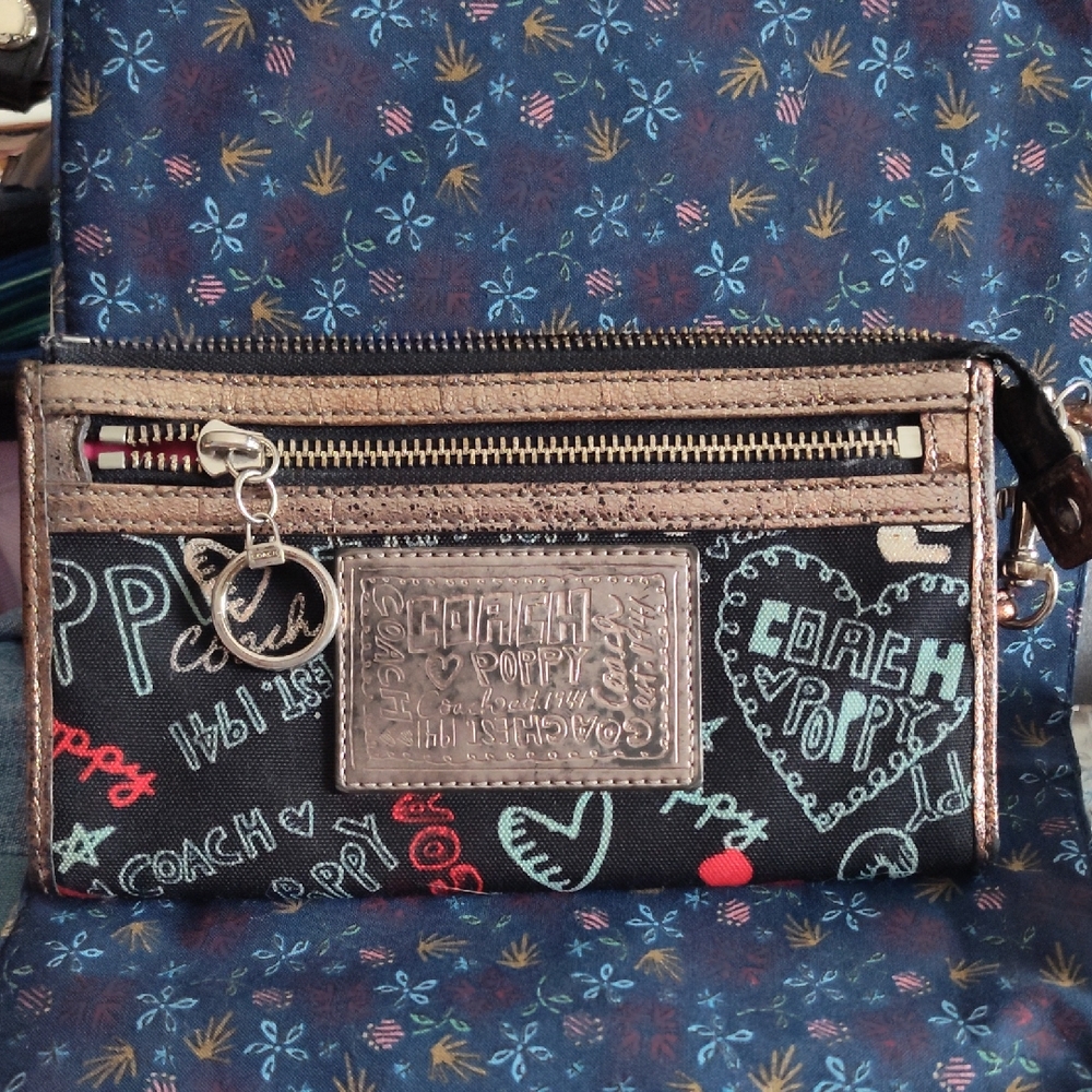 Coach Poppy Black and Colorful Graphic Wallet  Buy It Now